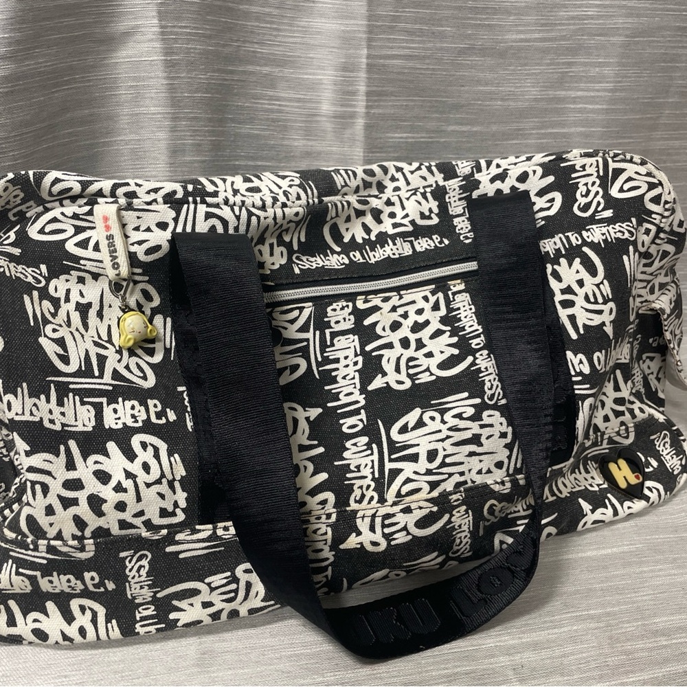 Harajuku lovers vintage Black and White Graffiti Print Duffel Bag